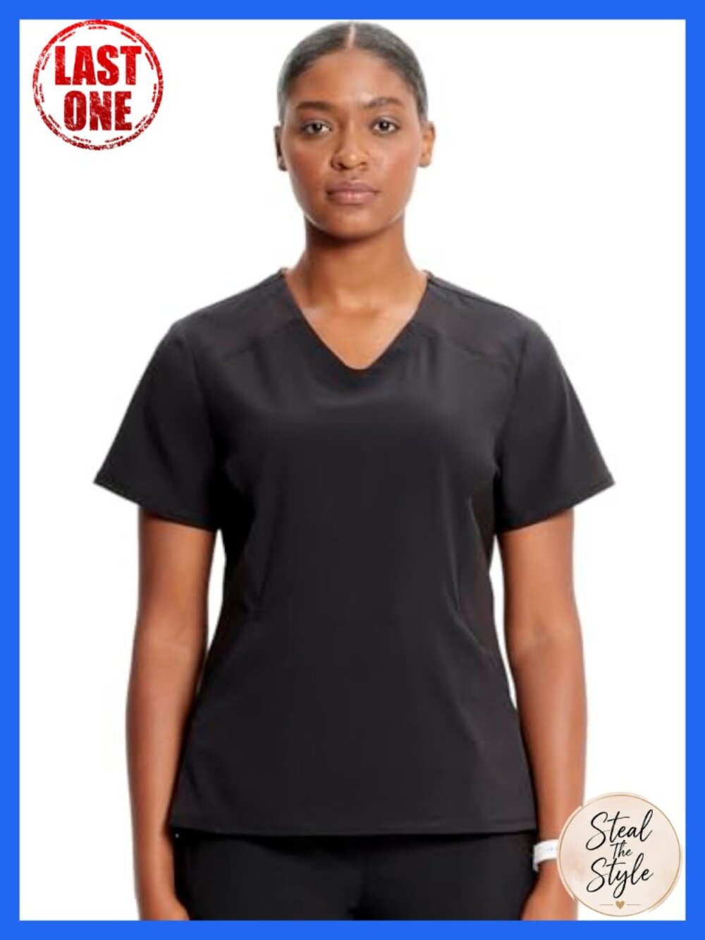 Women's V-Neck Scrub Top Kangaroo Pocket High-Low Hem